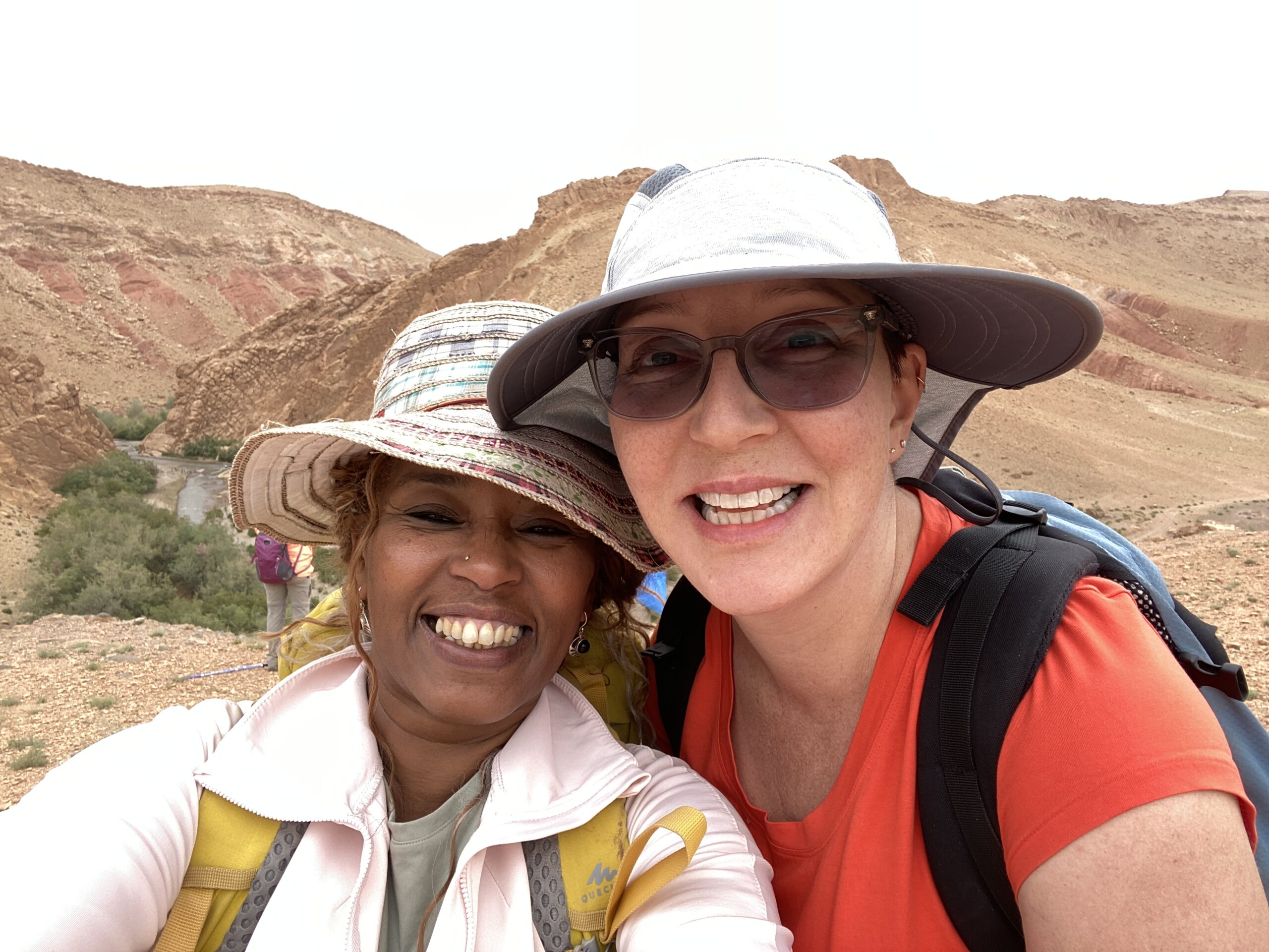 Hafida Hdoubane & Katrina Collier hiking in Morocco