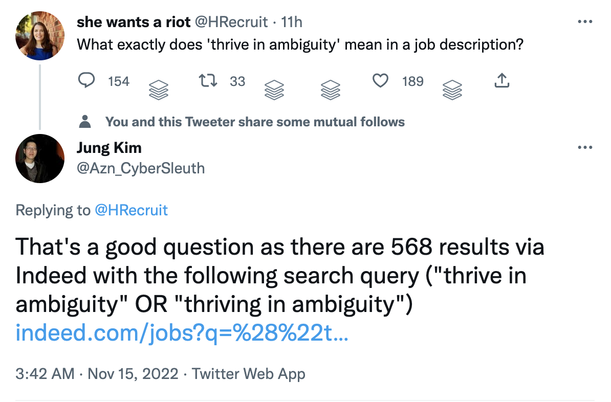 Tweet about recruiting in ambiguity