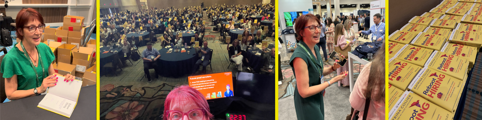Left to right: signing the 650th copy, that moment in a selfie, laughing at my selfie skills, PracticeLink's best swag ever! 💛